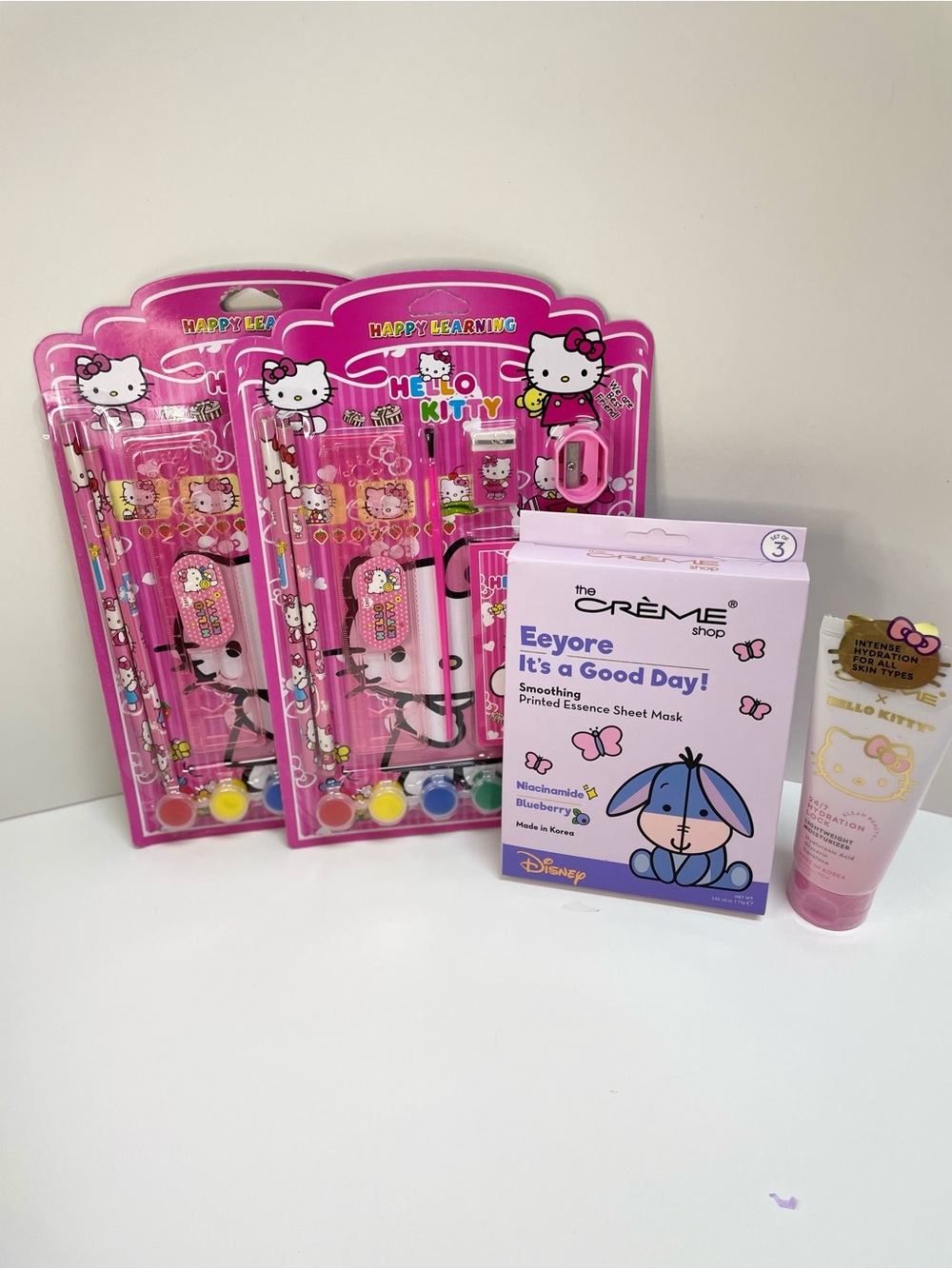 Hello Kitty Hand Cream. Crème Shop Face Mask and Kids Sticker & Art Sets Bundle